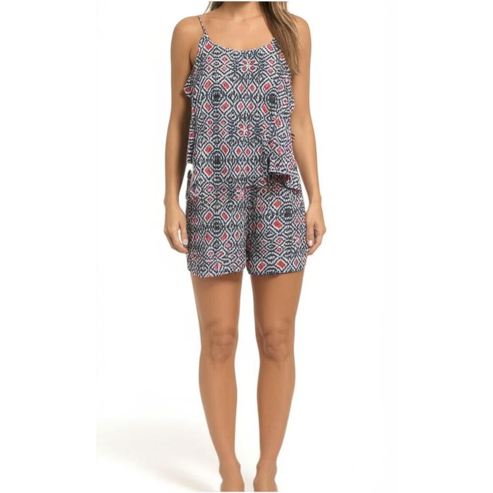 Love Reign Tribal Print Romper Large Navy Red Boho Festival